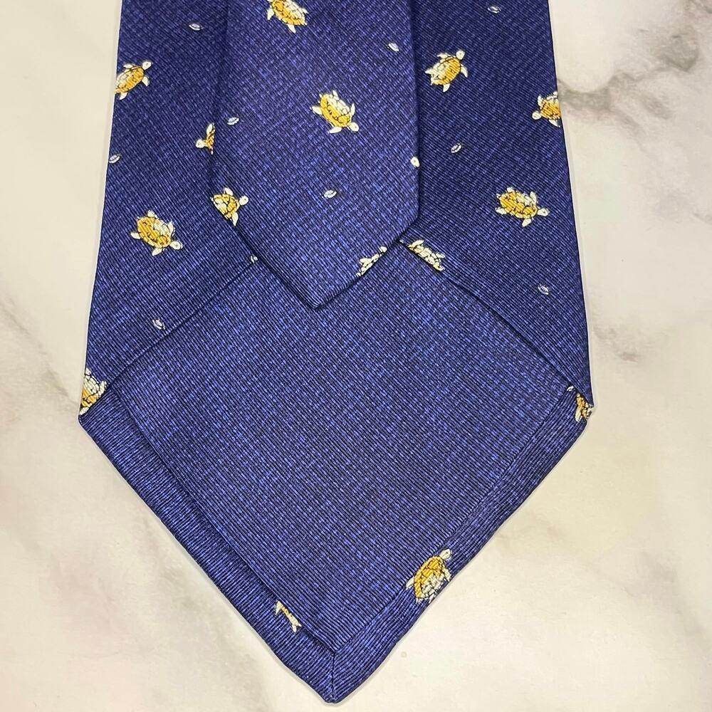Dunhill Silk Tie – Navy Blue with Yellow Turtle Pattern - Picture 5 of 5